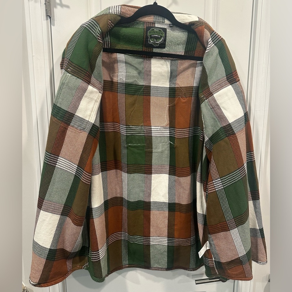 Men’s Angry Minnow Hamm’s Beer Fishing Club Brown/ Green Plaid Flannel- 2XL - Picture 5 of 16